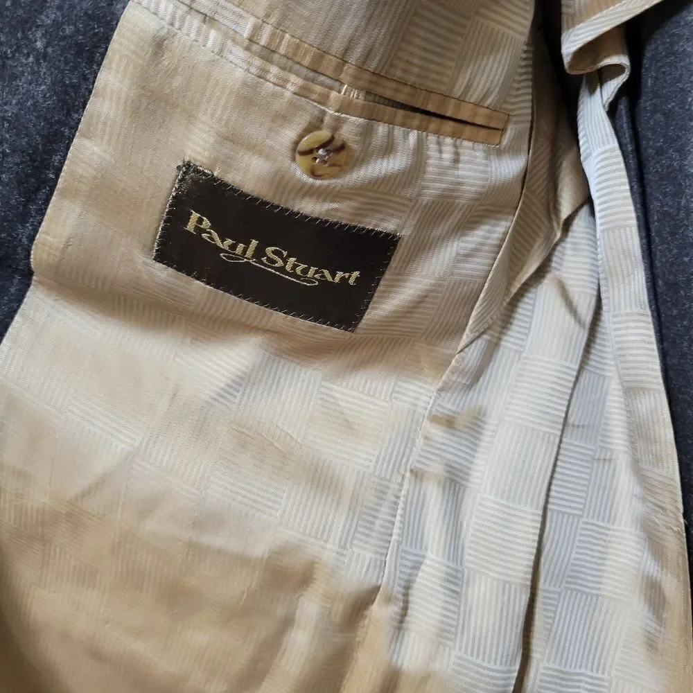 Paul Stuart Wool Blazer Dark Gray Striped Size 41 XL